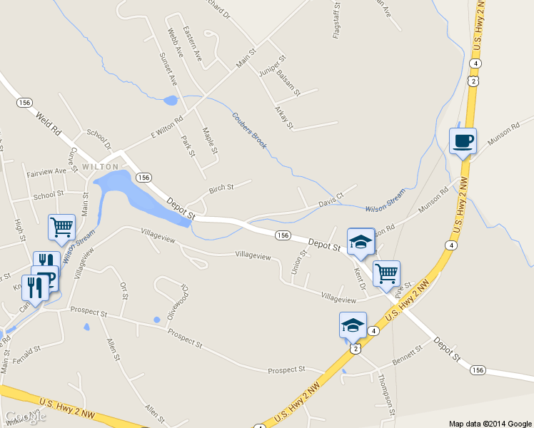 map of restaurants, bars, coffee shops, grocery stores, and more near 14 Davis Court in Wilton