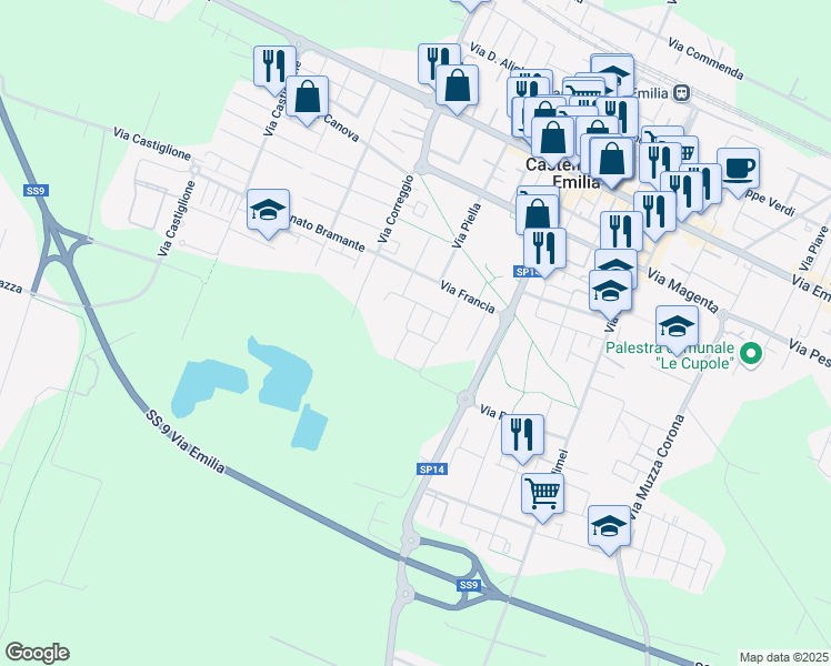 map of restaurants, bars, coffee shops, grocery stores, and more near in Provincia di Modena