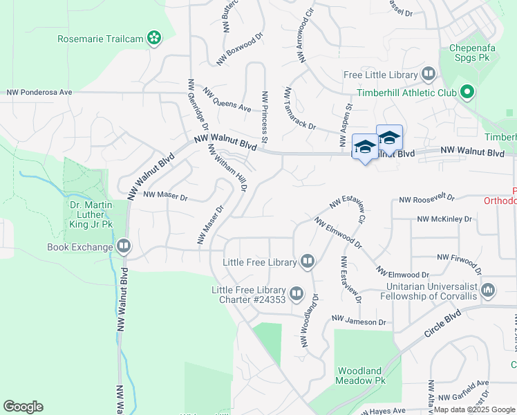map of restaurants, bars, coffee shops, grocery stores, and more near 2267 Northwest Nightingale Place in Corvallis