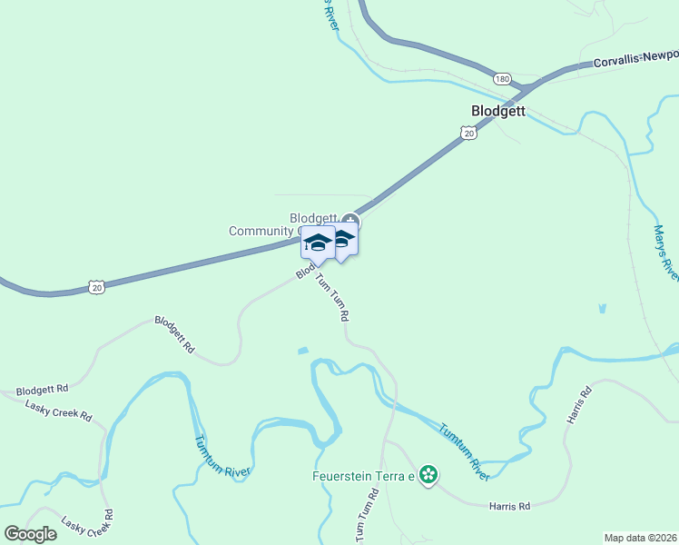 map of restaurants, bars, coffee shops, grocery stores, and more near 35177 Tum Tum Road in Philomath