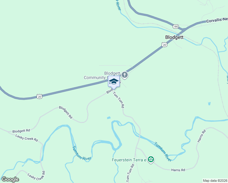 map of restaurants, bars, coffee shops, grocery stores, and more near 35177 Tum Tum Road in Philomath