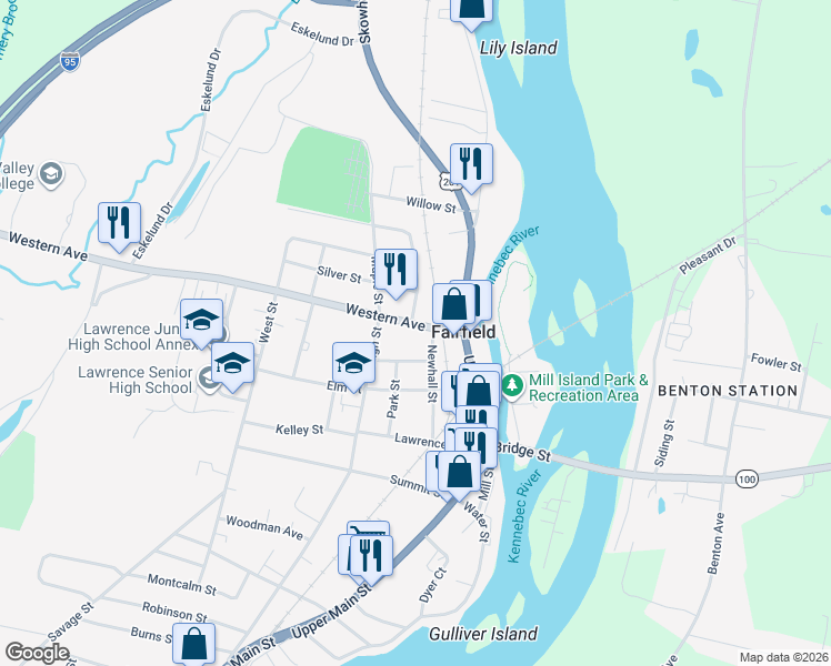 map of restaurants, bars, coffee shops, grocery stores, and more near 19 Newhall Street in Fairfield