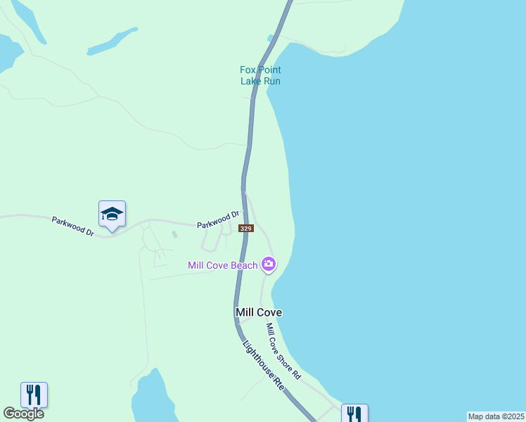 map of restaurants, bars, coffee shops, grocery stores, and more near 17 Mill Cove Shore Road in Mill Cove