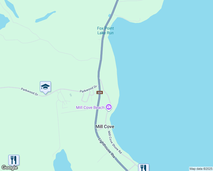 map of restaurants, bars, coffee shops, grocery stores, and more near 17 Mill Cove Shore Road in Mill Cove