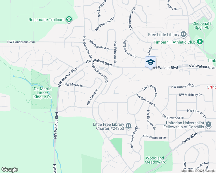 map of restaurants, bars, coffee shops, grocery stores, and more near 2330 Northwest Hummingbird Drive in Corvallis