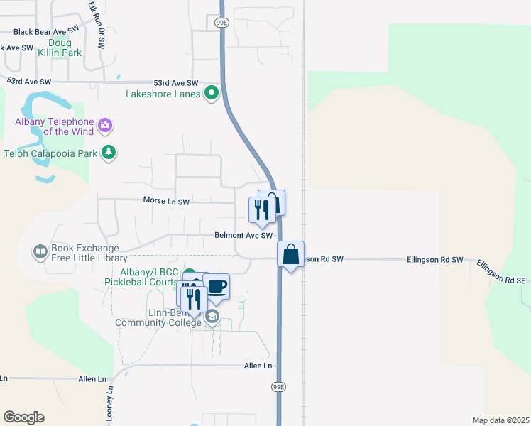 map of restaurants, bars, coffee shops, grocery stores, and more near 859 Belmont Avenue Southwest in Albany