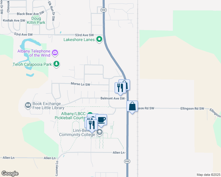 map of restaurants, bars, coffee shops, grocery stores, and more near 6097 Lanier Street Southwest in Albany