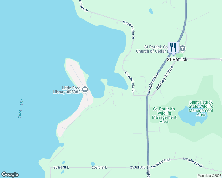 map of restaurants, bars, coffee shops, grocery stores, and more near 24766 East Cedar Lake Drive in New Prague
