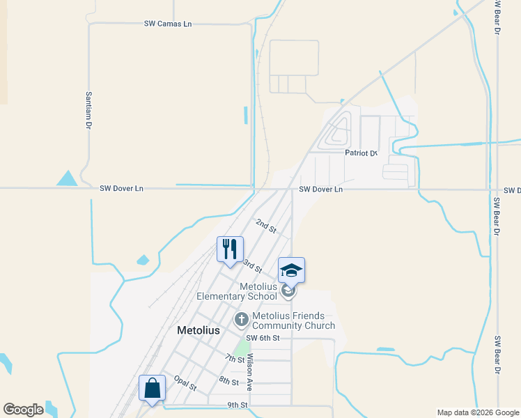 map of restaurants, bars, coffee shops, grocery stores, and more near 157 Washington Avenue in Metolius