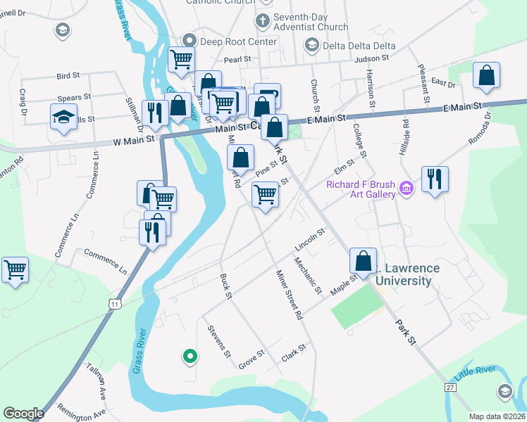 map of restaurants, bars, coffee shops, grocery stores, and more near 59 59 1/2 Miner Street Rd in Canton