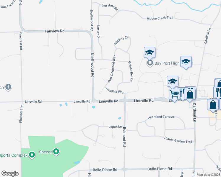 map of restaurants, bars, coffee shops, grocery stores, and more near 2924 Nandina Way in Green Bay