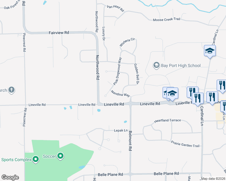 map of restaurants, bars, coffee shops, grocery stores, and more near 2924 Nandina Way in Green Bay