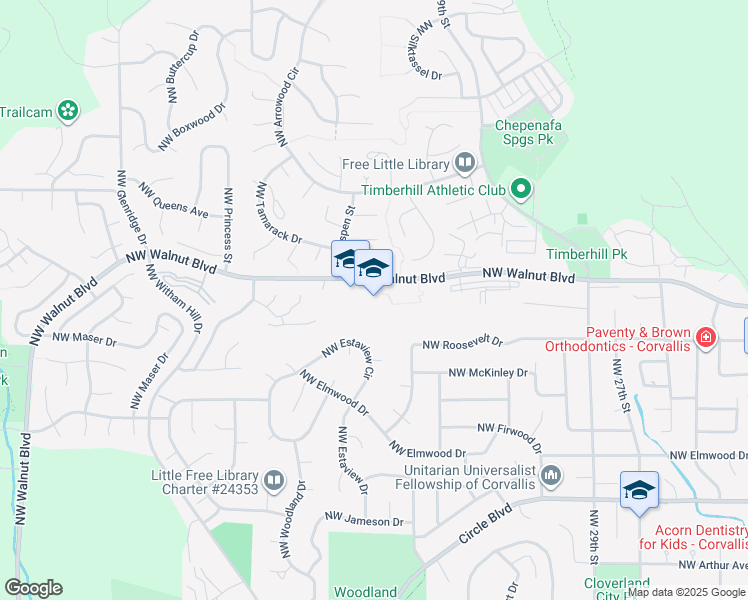 map of restaurants, bars, coffee shops, grocery stores, and more near 3838 Northwest Walnut Boulevard in Corvallis
