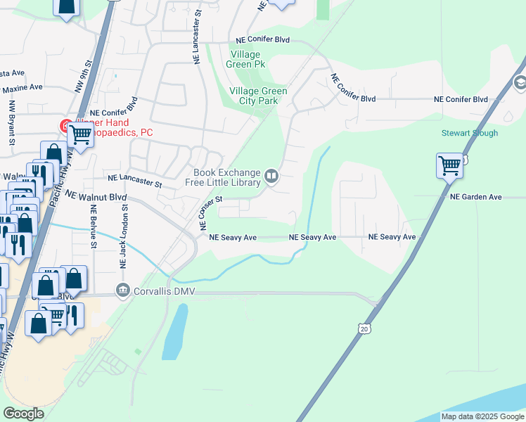 map of restaurants, bars, coffee shops, grocery stores, and more near 1147 Northeast Sorrel Place in Corvallis