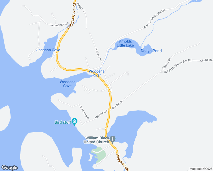 map of restaurants, bars, coffee shops, grocery stores, and more near 10680 Peggys Cove Road in Glen Margaret