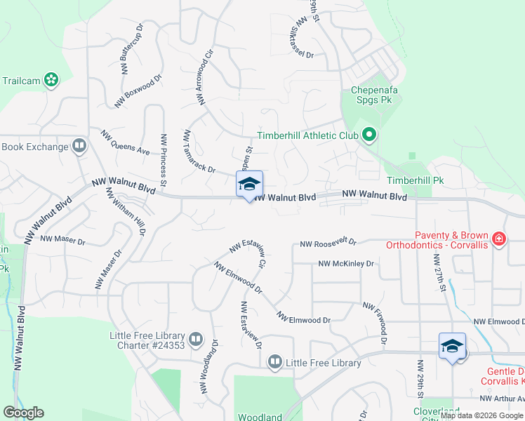 map of restaurants, bars, coffee shops, grocery stores, and more near 3838 Northwest Walnut Boulevard in Corvallis