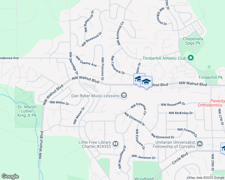 map of restaurants, bars, coffee shops, grocery stores, and more near 4167 Northwest Walnut Place in Corvallis