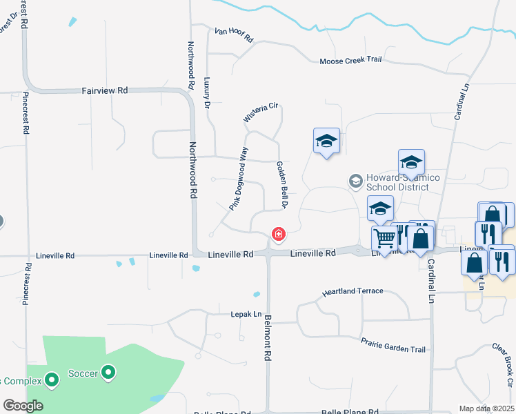 map of restaurants, bars, coffee shops, grocery stores, and more near 2831 Yellow Jasmine Way in Suamico