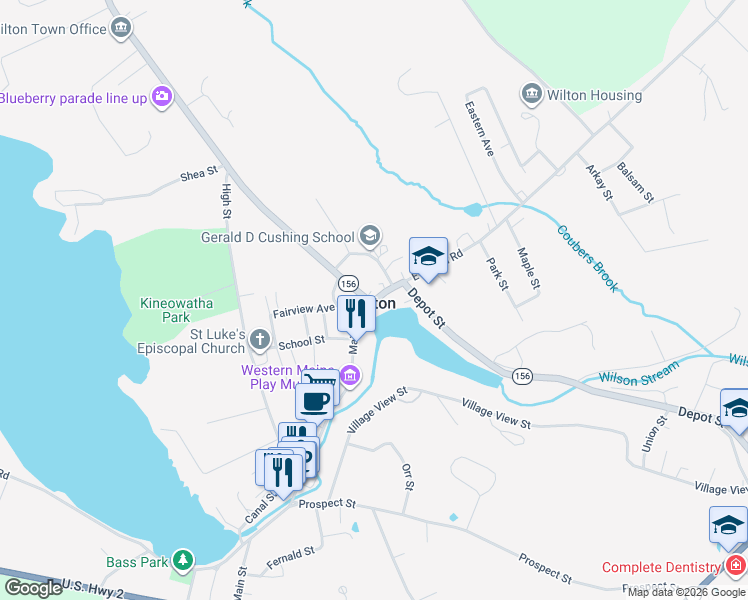 map of restaurants, bars, coffee shops, grocery stores, and more near in Wilton