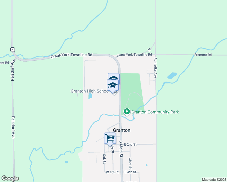 map of restaurants, bars, coffee shops, grocery stores, and more near 217 North Main Street in Granton