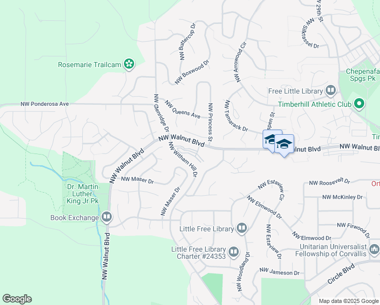 map of restaurants, bars, coffee shops, grocery stores, and more near 2500 Northwest Princess Street in Corvallis