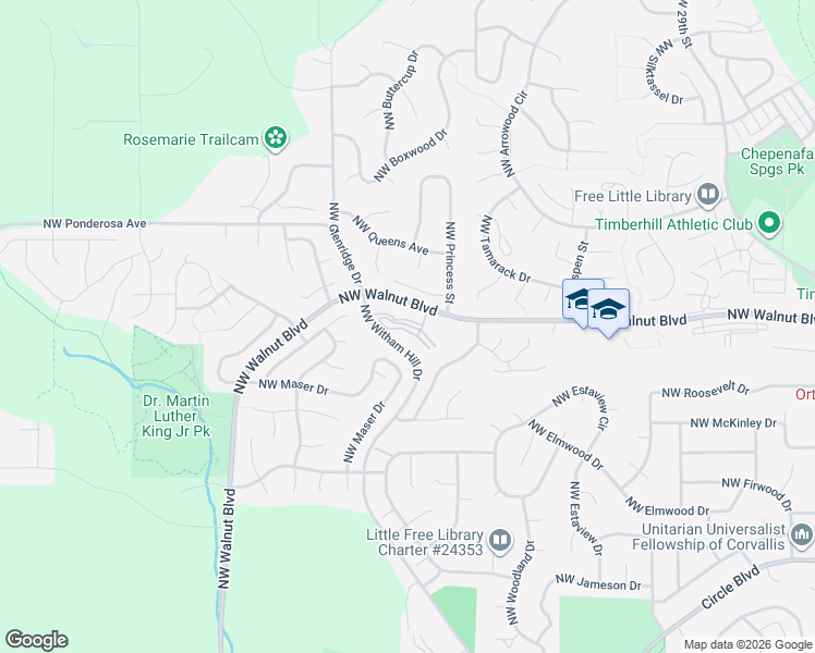 map of restaurants, bars, coffee shops, grocery stores, and more near 2500 Northwest Princess Street in Corvallis