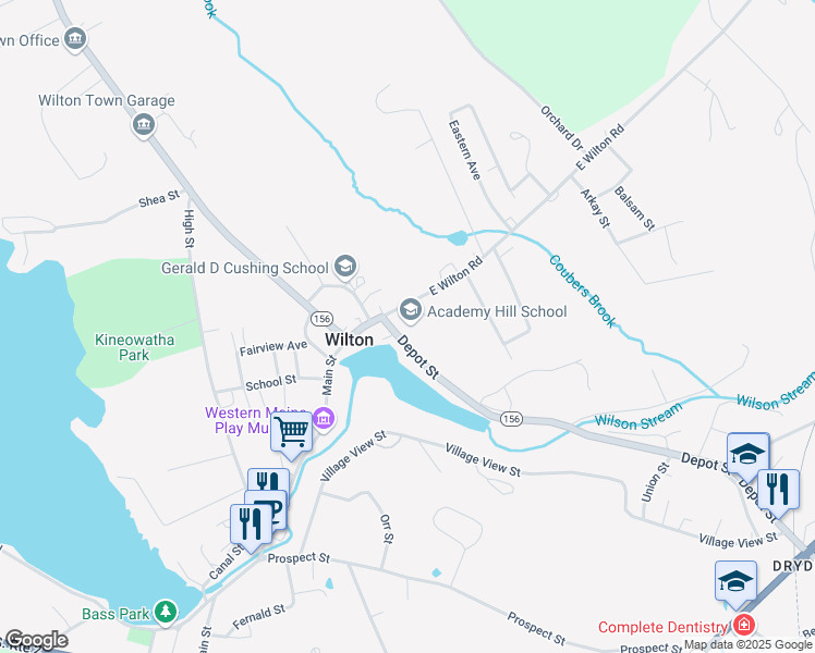 map of restaurants, bars, coffee shops, grocery stores, and more near 585 Depot Street in Wilton