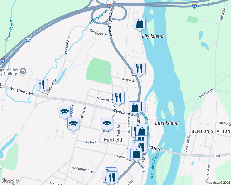 map of restaurants, bars, coffee shops, grocery stores, and more near 18 Maple Street in Fairfield