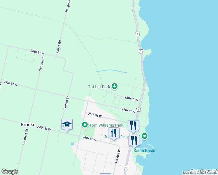 map of restaurants, bars, coffee shops, grocery stores, and more near 2860 6th Avenue West in Owen Sound