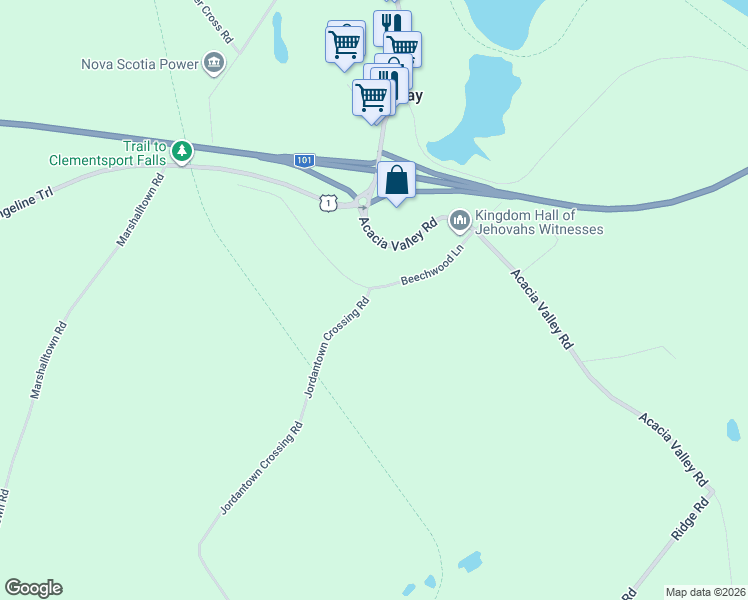 map of restaurants, bars, coffee shops, grocery stores, and more near 6 Jordantown Crossing Road in Digby