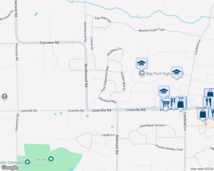 map of restaurants, bars, coffee shops, grocery stores, and more near 1923 Pink Dogwood Way in Green Bay