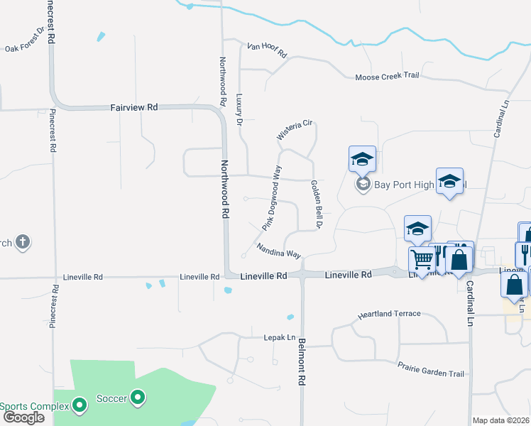 map of restaurants, bars, coffee shops, grocery stores, and more near 1923 Pink Dogwood Way in Green Bay