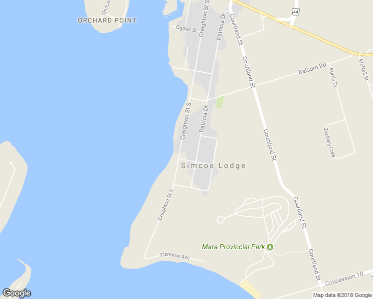 map of restaurants, bars, coffee shops, grocery stores, and more near 120 Creighton Street South in Orillia