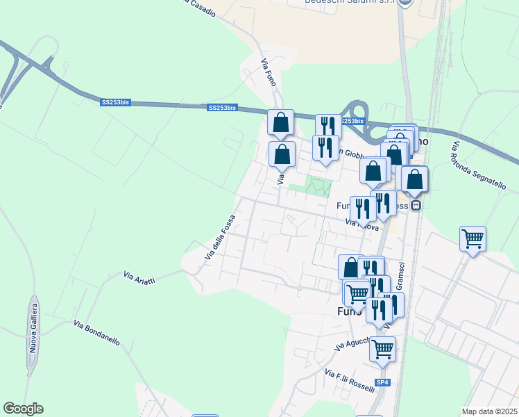 map of restaurants, bars, coffee shops, grocery stores, and more near 1 Viale Arturo Toscanini in Funo