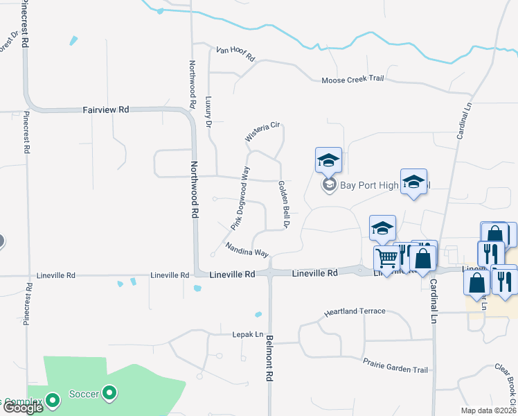 map of restaurants, bars, coffee shops, grocery stores, and more near 2831 Yellow Jasmine Way in Suamico
