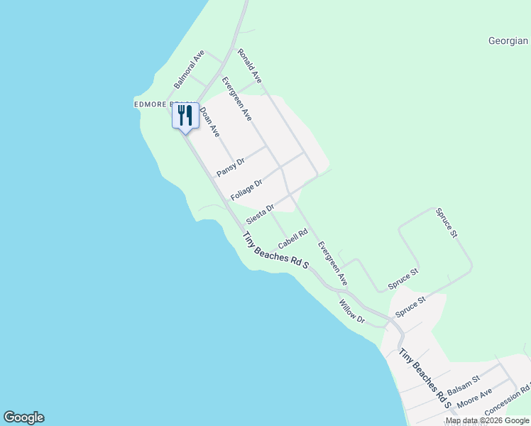 map of restaurants, bars, coffee shops, grocery stores, and more near 1133 Siesta Drive in Simcoe County