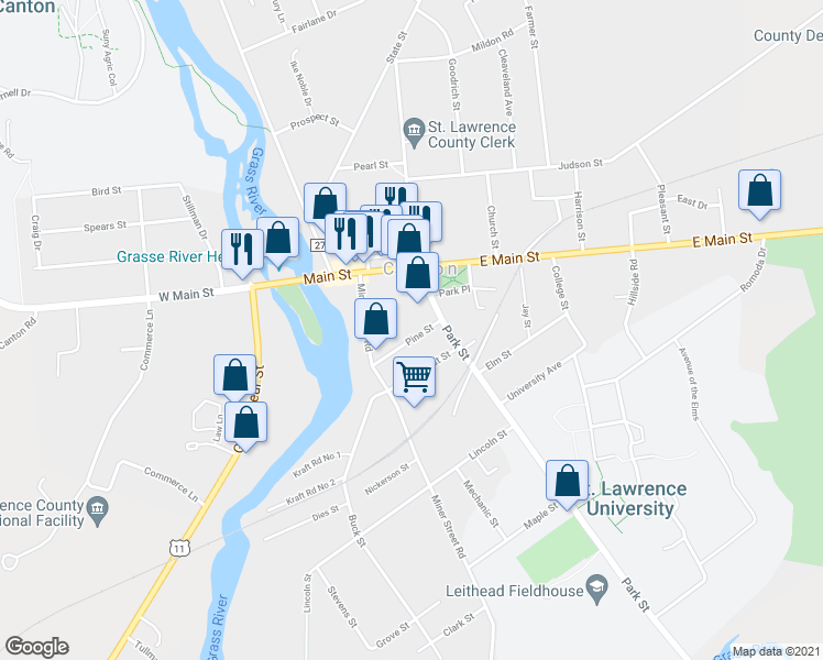 map of restaurants, bars, coffee shops, grocery stores, and more near 13 Pine Street in Canton