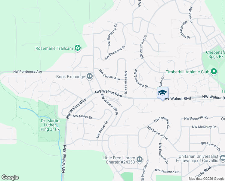 map of restaurants, bars, coffee shops, grocery stores, and more near 2500 Northwest Princess Street in Corvallis