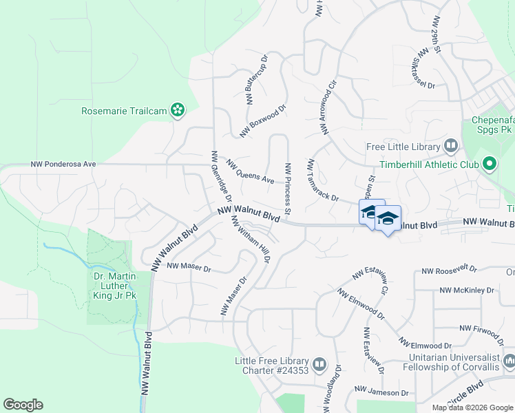 map of restaurants, bars, coffee shops, grocery stores, and more near 2500 Northwest Princess Street in Corvallis