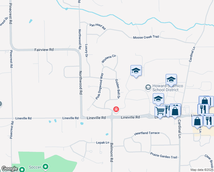 map of restaurants, bars, coffee shops, grocery stores, and more near 2831 Yellow Jasmine Way in Suamico