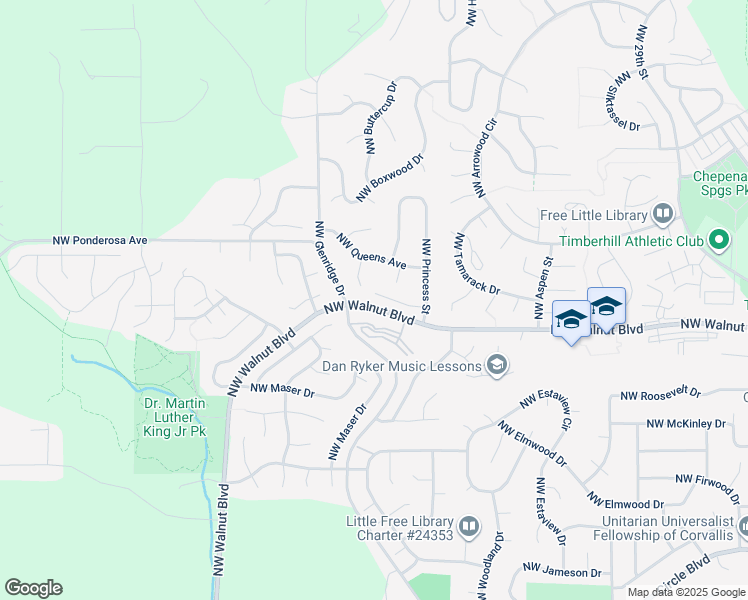 map of restaurants, bars, coffee shops, grocery stores, and more near 2550 Northwest Princess Street in Corvallis
