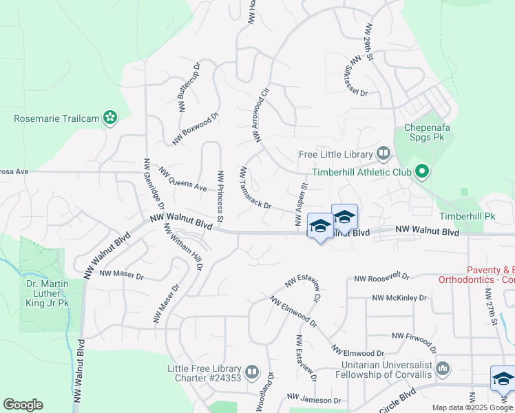 map of restaurants, bars, coffee shops, grocery stores, and more near 2679 Northwest Ginseng Place in Corvallis