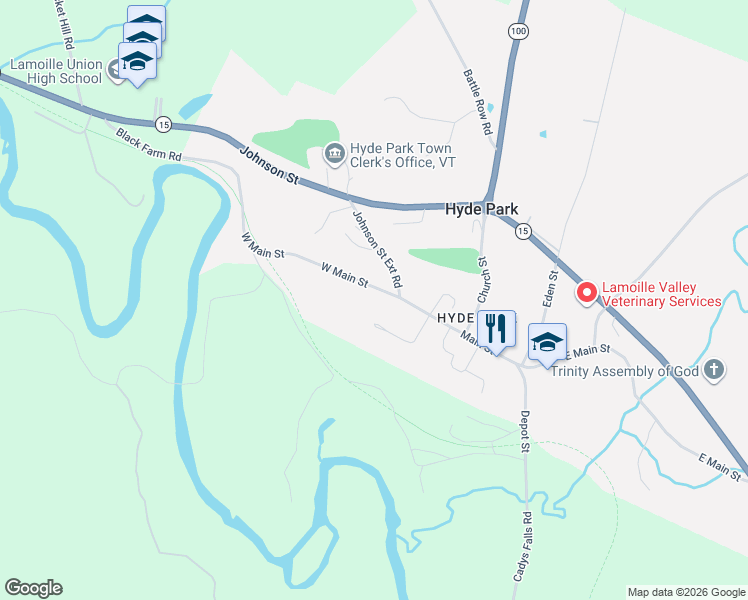 map of restaurants, bars, coffee shops, grocery stores, and more near 68 West Main Street in Hyde Park
