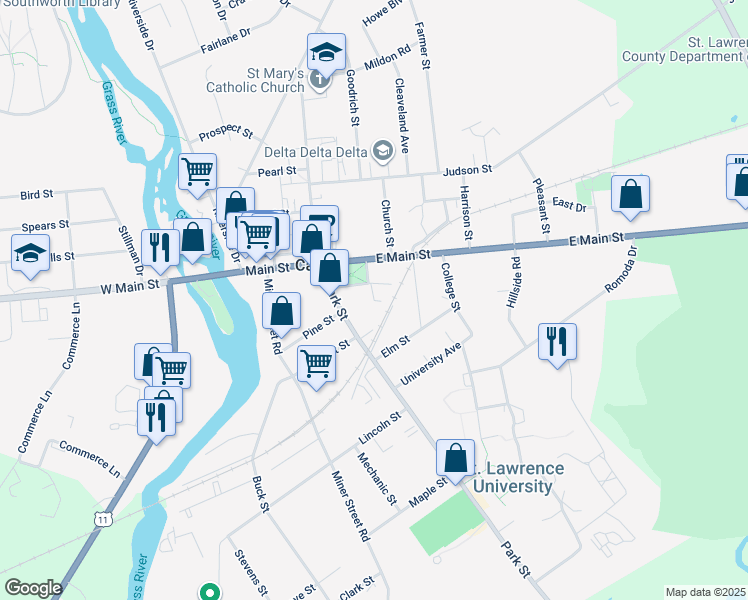 map of restaurants, bars, coffee shops, grocery stores, and more near Park Place in Canton