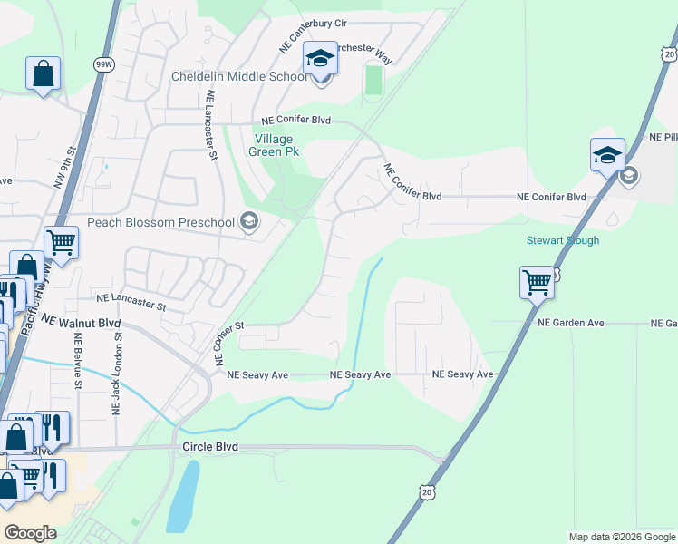 map of restaurants, bars, coffee shops, grocery stores, and more near 1001 NE Lorvik Pl in Corvallis