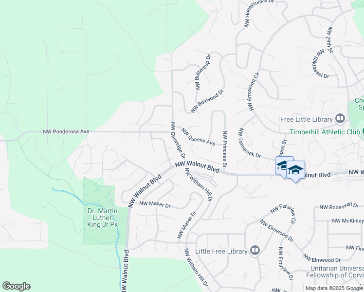 map of restaurants, bars, coffee shops, grocery stores, and more near 2873 Northwest Glenridge Drive in Corvallis