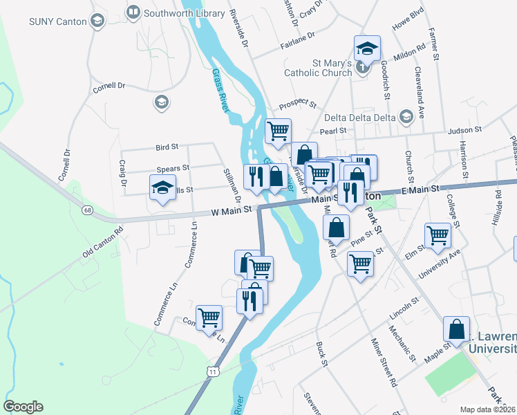 map of restaurants, bars, coffee shops, grocery stores, and more near in Canton