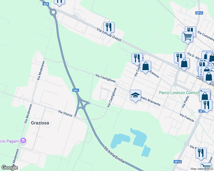 map of restaurants, bars, coffee shops, grocery stores, and more near 7 Via Beato Angelico in Castelfranco Emilia