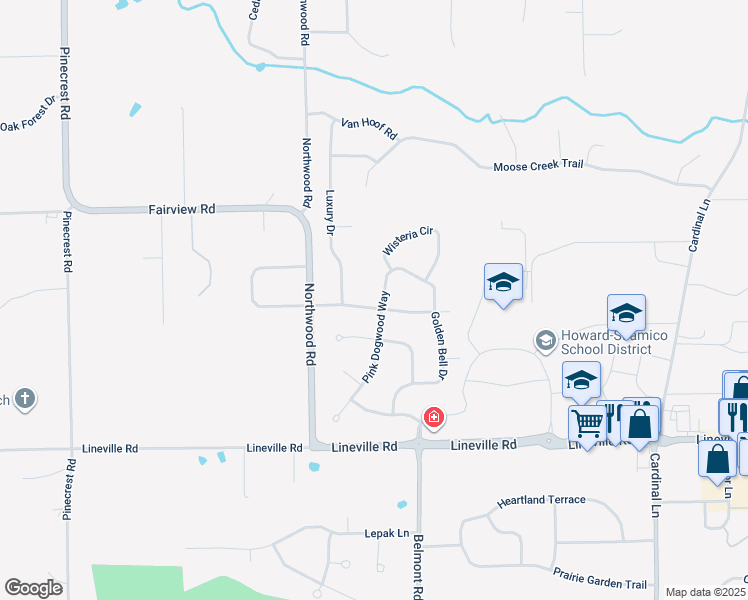 map of restaurants, bars, coffee shops, grocery stores, and more near 2001 Pink Dogwood Way in Suamico