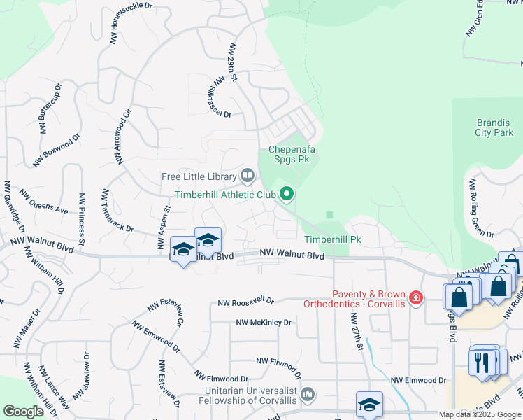 map of restaurants, bars, coffee shops, grocery stores, and more near 2924 Northwest 29th Street in Corvallis